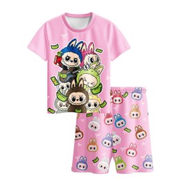 gobdegvs Boys Girls Cartoon Shorts Set Kids Fashion Graphic Clothing Set 5-12 Years