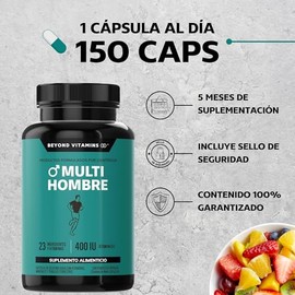 Multi Vitaminas para Hombres | Vitaminas A B1 B2 B3 B5 B6 B7 B9 B12 C D3 E K1 Zinc Calcio Hierro Cobre Cromo Selenio Manganeso Tribulus Terrestris Jen