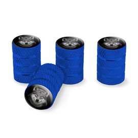 Grey Wolf Head Valve Stem Caps for Tire Rim Wheel Aluminum - Blue