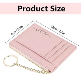 SamHeng Women Card Holder Wallet, 8 Cards Slim Minimalist Change Wallet Zipper Coin Purse, PU Leather Coin Changes Purse Keychain Front Pocket Wallet Simple Credit Card Holder for Lady Girls (Pink)