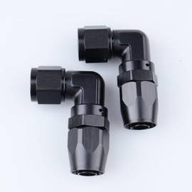 AC PERFORMANCE Tight Radius -10 AN 90 Degree Swivel Elbow Aluminum Low Profile Forged Hose End Fitting Black for Braided Line, Pack of 2