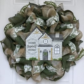 Home Sweet Home Welcome Wreath Handmade Deco Mesh Available in 24 inch and 28 inch diameters