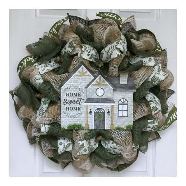 Home Sweet Home Welcome Wreath Handmade Deco Mesh Available in