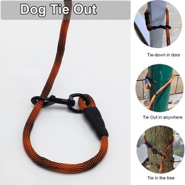BTINESFUL Dog Tie Out, Check Cord Long Tether Rope Leash, 8ft 12ft 20ft 30ft 50ft 75ft Yard Training Dog Lead - Large Medium Small Dogs Outdoor Playing, Camping, or Backyard (12ft, Orange Black)