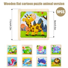 Wooden Jigsaw Puzzles for Kids 3 4 5 Year Old, 9 Packs 9 Pieces Toddlers Animal Puzzles Children Jigsaw Puzzles Kids Puzzle Toys Educational Preschool Learning Toys for KIds Boys Girls (Animal)