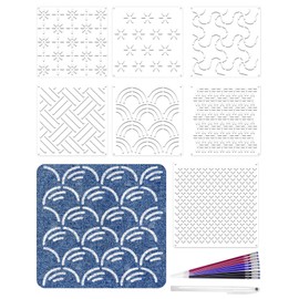 Gezan Sashiko Stencils Plastic Sashiko Template Pattern Geometric Embroidery Stabilizers Drawing Line Template for Hand Quilting Sewing (8)