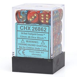 DND Dice Set-Chessex D&D Dice-12mm Gemini Red, Teal, and Gold Plastic Polyhedral Dice Set-Dungeons and Dragons Dice Includes 36 Dice – D6, (CHX26862)