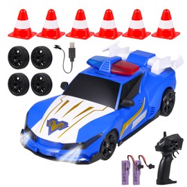 Hylukon 1:24 Scale RC Drift Car, 4WD Remote Control Police Car with LED Lights Drifting Tire, 2.4GHz RC Drift Racing Car Toy for Boys Girls Birthday Gift