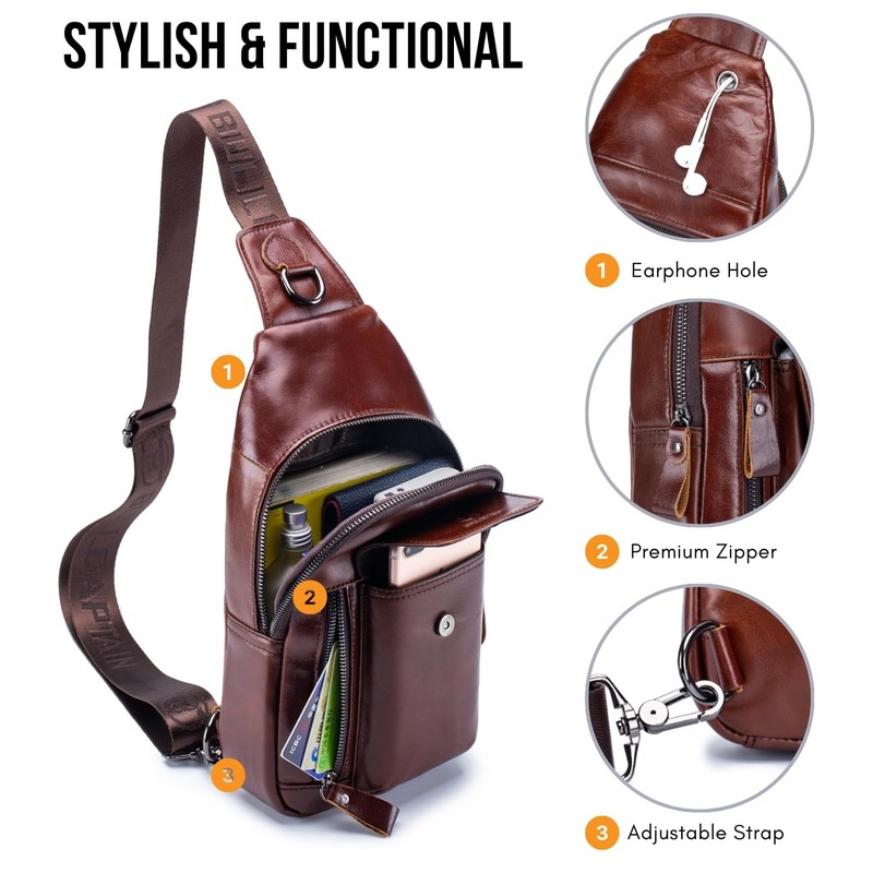 WeeDee Sling Bag Leather Shoulder Bag Chest Bag Shoulder Bag