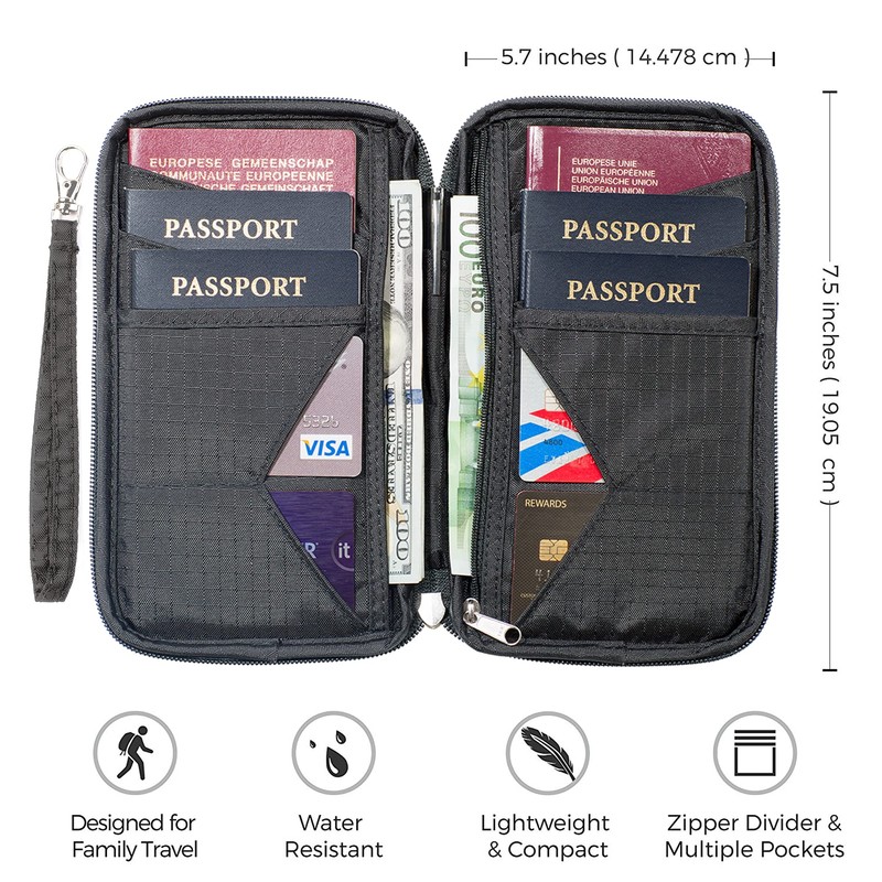 Zero Grid Travel Wallet & Family Passport Holder w/RFID Blocking-
