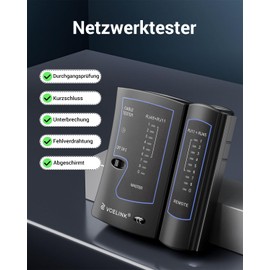 VCELINK Kabeltester, Netzwerktester Kabeltester für RJ45 RJ11 Kabel-Patchkabel-Leitungstester, LAN Tester, Telefon Kabelteser, Schwarz