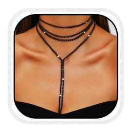 Unicra Black Rhinestone Necklace Diamond Choker Necklaces Formal Bridal Prom Fashion Costume Jewelry Necklace for Women (Black)