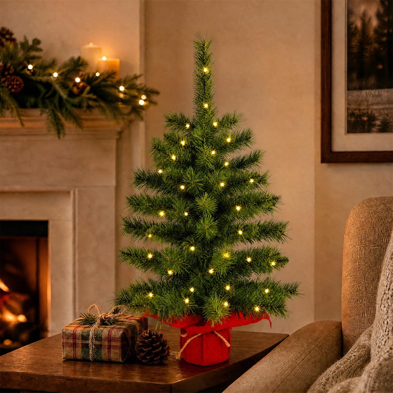 2ft Pre-lit Artificial Mini Christmas Tree,Small Xmas Tree