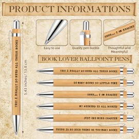 Sayglossy 8 Sets Book Lovers Gifts Book Club Wooden Ballpoint Pens with Notebooks 6 Styles Library Reading Notebook with Organza Bags for Women Reading Club Gift Ideas Back to School Teacher Student