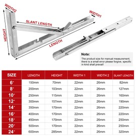 Pack of 2 Folding Heavy Duty Wall Brackets 200 mm Stainless Steel - Foldable Wall Bracket for Folding Table, Workbench, Shelf, Balcony - Space Saving & Rustproof - Load Capacity up to 40 kg
