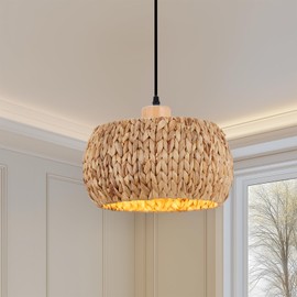 Giltnio Rattan Pendant Light 12" Boho Pendant Lights Kitchen Island Woven Rattan Light Fixtures Ceiling Hanging for Bedroom Living Room Kitchen Coastal Island