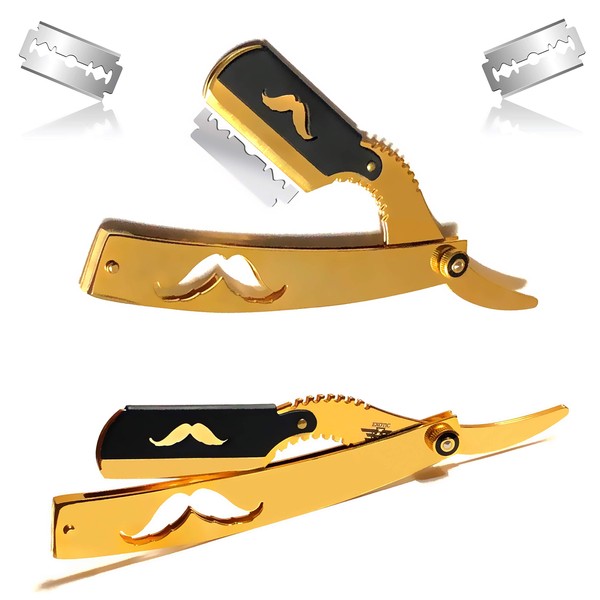 Gold Dipped Barber Straight Edge Razor Compatible with Double Edge