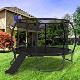 Deomod Trampoline Slide, 10FT 12FT 14FT 15FT 16FT Trampoline Universal Outdoor Slides, Trampolines Accessories with Cushioning Effect, Suitable for Kids to Climb Up Slide Down, Safety Slider (Black)