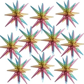 10 Pcs Star Explosion Starburst Balloons One-Piece Foil Cone Balloons for Birthday Wedding Anniversary Party Backdrop Decoration (Rainbow, 22 Inch)