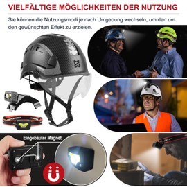 HEARMOR Work at Height Industrial Helmet Adult Construction Helmet LED Head Torch Including ABS Protective Helmet Certification EN12492 Passed EN397 Shock Absorption and Penetration Resistance Test