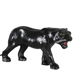 Fair Trade Black Panther Handmade Painted Leather Statue - 12"