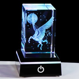 YWHL Unicorn Gifts for Adult Women, 3D Crystal Unicorn Figurines Gifts with Light Base for Girls, Gifts for Birthday Christmas, Figurine Collection for Home Decor