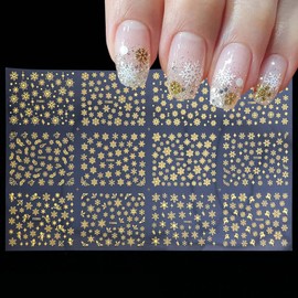 Christmas Nail Art Sticker Decals 3D Snowflake Designs Exquisite Golden Silver White Nail Art Supplies Self-Adhesive Luxurious Winter New Year Nails Decorations Design DIY Acrylic Nail Art, 12 Sheet