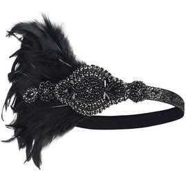 aoozleny 1920s Women Feather Flapper Vintage Headpiece Roaring 20s Great Gatsby Headband (A)