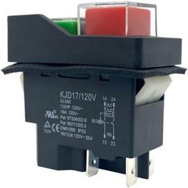1-Pack KJD17 Electromagnetic Switch - 120V 16A 4-Pin SPDT Push Button Switch for Power Tools, Machinery & Industrial Equipment - Replaces KEDU KJD16 & Compatible with Select Bosch/Makita Tools