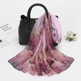 SamHeng Women Floral Chiffon Scarf Lightweight Fashion Flower Leaf Print Scarves Long Shawl Wrap Sheer Neck Scarfs Sunscreen Head Scarf Multi-use Scarves for Ladies Spring Summer Autumn (Purple)