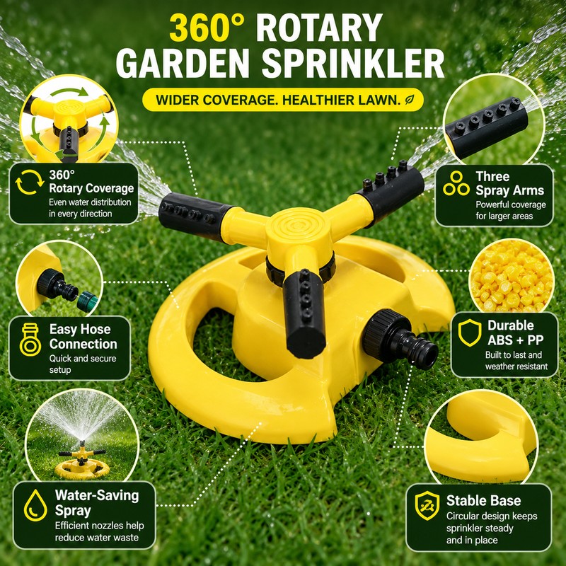Automatic Rotary Garden Sprinkler Set for Lawn Irrigation – 360°