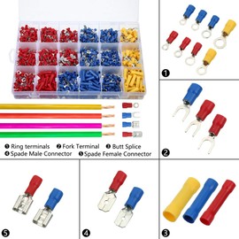 1200 Pcs Crimp Connectors, Insulated Wire Electrical Connectors Electrical Terminals Set, with 18 Size Ring Spade Fork and Butt Splice for Garages Car Electricians Mechanics Repairs