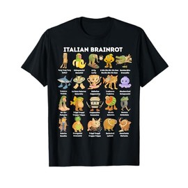 Types of Italian Brainrot Meme Character Hand Drawn for Kids T-Shirt