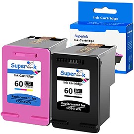 SuperInk Remanufactured Ink Cartridge Replacement for HP 60 60XL CC641WA CC644WA Compatible for Deskjet D1660 D1663 PhotoSmart C4600 C4610 Envy 100 110 All-in-One Printer (1 Black,1 Tri-Color)