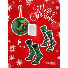 Rainbow Socks Christmas Socks in Baubles for Him and Her - 2 Pairs, 2 x adults, dark green