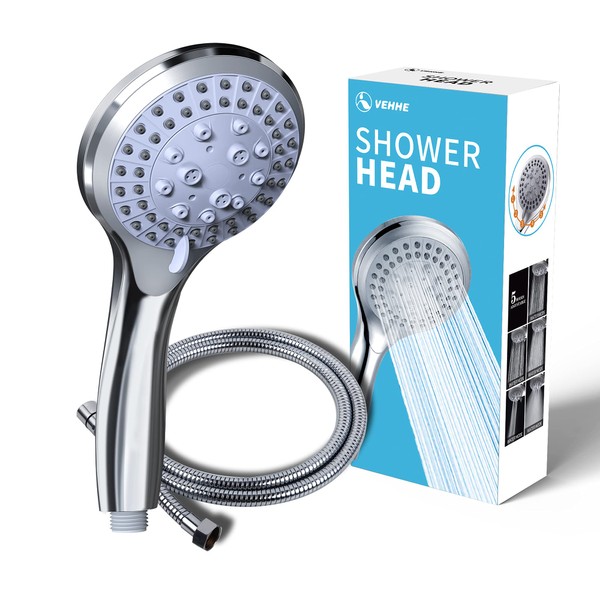 Vehhe Shower Head with 1.5 m Stainless Steel Hose, Water-Saving