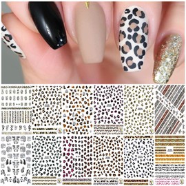 TOROKOM Leopard Pattern Nail Stickers 3D Stickers Nail Art Design Nail Decor Adults Children Nail Jewelry (Set of 12)