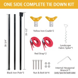 HUAALIUCHE RV Awning Tie Down Kit Pole with Red Strap, Awning Pole & Tie Down Kit Heavy Duty Campers,RV Awning Support Poles,Support System (Adjustable Length 78"-114") - 2 Pack