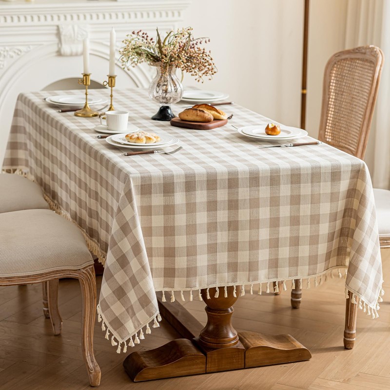 NALVXIN Checkered Tablecloth Rectangle Cotton Linen Gingham Table Cloth with