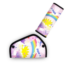 Mokiwala Kid's Seat Belt Cover Pad, Shoulder & Belly Cushion Protective Padding - Soft Breathable Hypoallergenic Straps Cushion Cover for Booster Seat, Strollers, and High Chairs, Unicorn