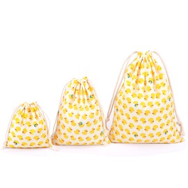 Amoyie 3 pcs Drawstring Storage Bags Set for Kid Stuff Travel Home Accessories, Gift Bag, Cotton Organizer Bag for Cosmetic, Toy