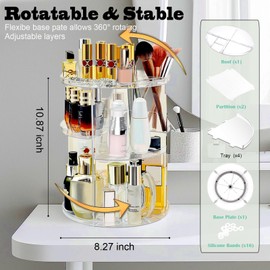 360 Rotating Makeup Organizer for Vanity Adjustable Cosmetic Display Case Large Capacity Skincare Organizers Perfume Organizer Spinning Holder for Countertop Vanity and Bathroom