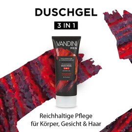 VANDINI 3-in-1 Shower Gel for Men Volcanic Water & Sandalwood 2 x 200 ml - Men's Shower Gel Vegan Suitable for All Skin Types - Sandalwood Shower Gel Men Shower Gel Men Shower Gel