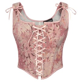 SCARLET DARKNESS Women's Renaissance Corset Top Vintage Floral Print Corsage Vest, Pink (pink flowers)