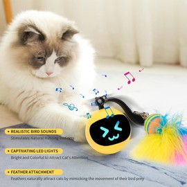 GoldSuccess Automatic Cat Ball Toy, Self Rolling Cat Toy, Moving Cat Ball,Self-Rotating Cat Exercise Ball, USB Rechargeable Cat Toy, Interactive Cat Toy,Hunting Cat Toy,Cat Feather Toy (Yellow)