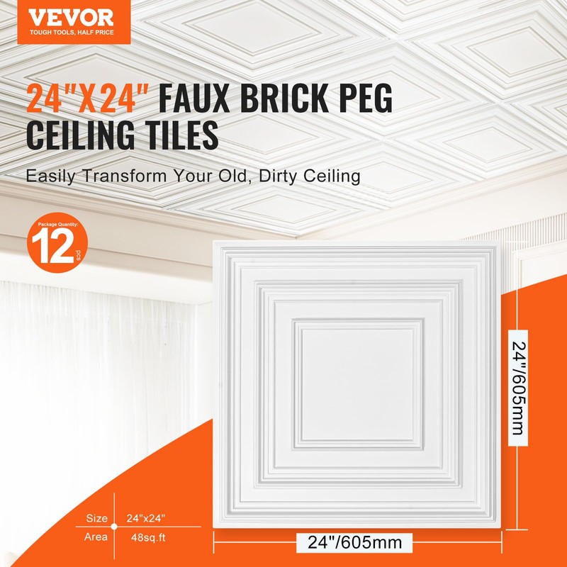 VEVOR 12-Pack 24 x 24 in Drop Ceiling Tiles -