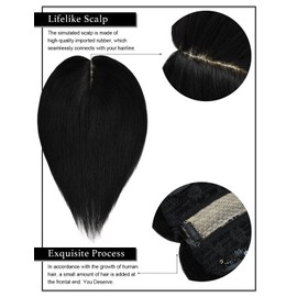 Rose bud Human Hair Toppers Hair Pieces for Women with Thinning Hair Dark Black 12" Clip in Topper Hair Extensions Real Wiglet Hair Pieces