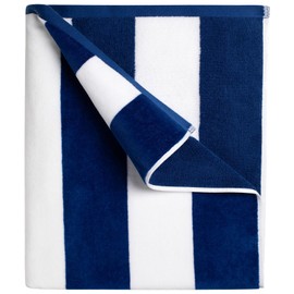 cabanana Large Oversized Beach Towel - 35 x 70 Inch Cotton Pool Towel, Royal Blue Striped Soft Cabana Swim Towel