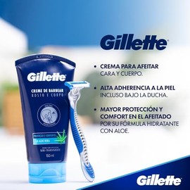 Gillette Crema Para Afeitar Gillette, Con Aloe De 150ml, Para Rasurar Con Rastrillo Para Hombre En La Ducha, Depilación Corporal Hombre, Zona Íntima