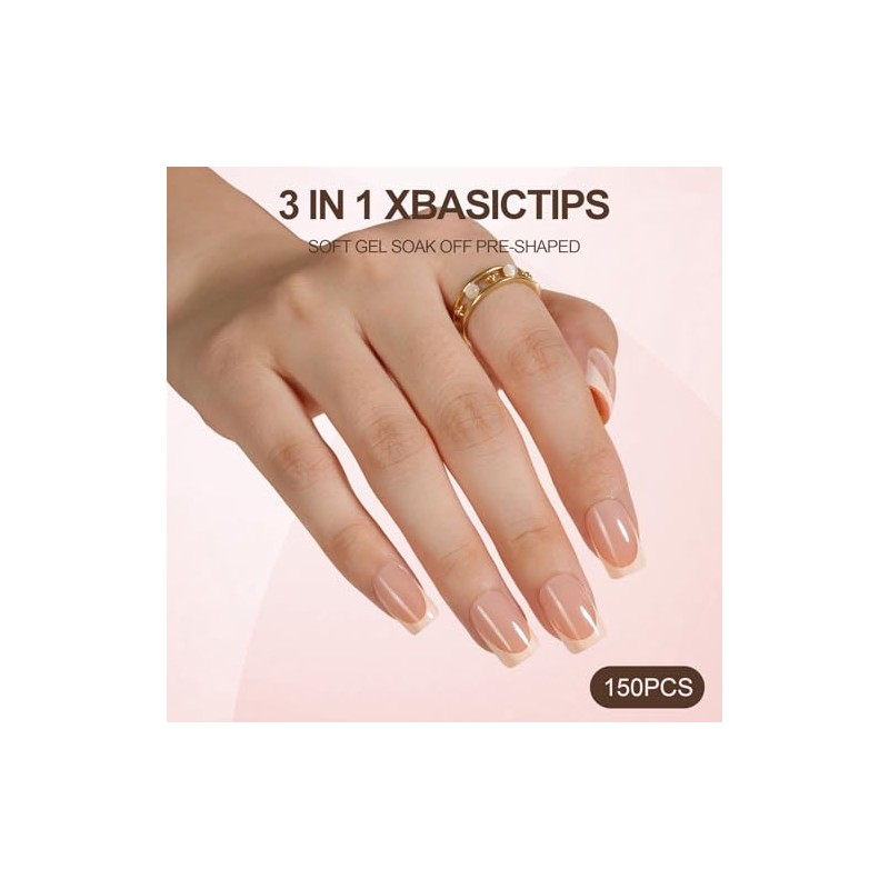 Misssix XBASICTIPS Uñas francesas a presión, 150 piezas cortas y